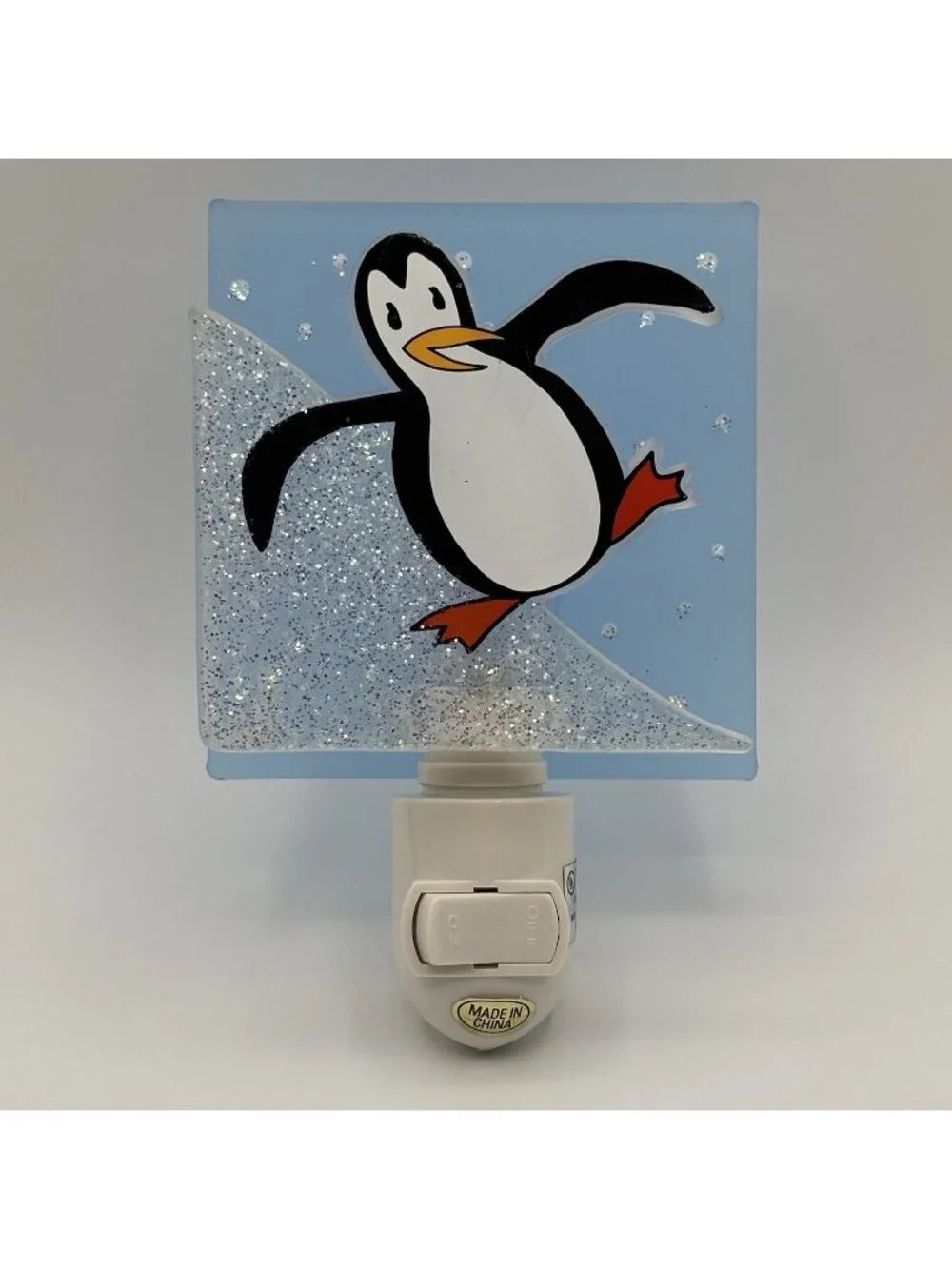 Penguin Sliding on Ice Night Light Glitter Acrylic Child Kid Bedroom Novelty